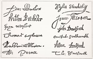 Signatures des Pères Pèlerins, illustration de Hutchinsons Story of the British Nation, c.1923