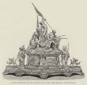 Centre de table en argent pour la salle à manger des officiers du régiment gallois, premier bataillon - English School