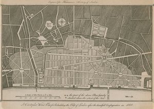 Plan de Sir Christopher Wren pour la reconstruction de la ville de Londres après le terrible incendie de 1666 - English School