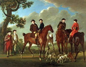 Sir Thomas Gascoigne et Sir Walter Vavasour avec le prêtre, le vicaire et les serviteurs de chasse
