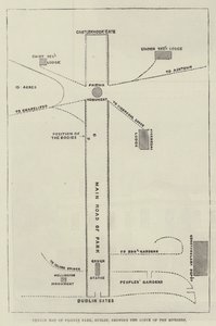 Carte de Phoenix Park, Dublin, montrant la scène des meurtres - English School