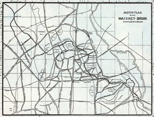 Plan schématique du Hackney Brook, compilé par E. Bolus - English School