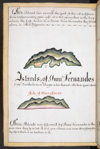 Carte de Juan Fernández dans le South Sea Waggoner de William Hack - English School