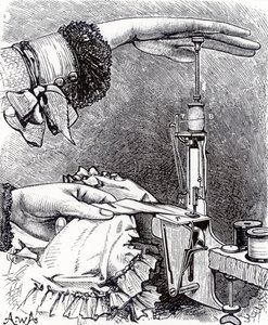 Petite machine à coudre à point noué, huit pouces de long, pesant 8 onces, de Cassells Family Magazine, publié en 1886