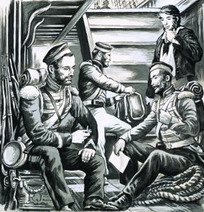 Soldats parlant sous le pont - English School