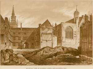 Vue sud-est de la chapelle du Guildhall et de Blackwell Hall, Londres - English School