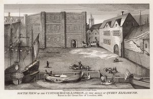 Vue sud de la douane, Londres, sous le règne de la reine Élisabeth - English School