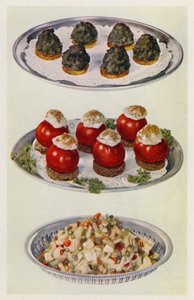 Épinards à la crème; Tomates farcies; Salade de légumes - English School