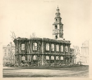 St Mary-Le-Strand, Londres, croquis au crayon daté de 1942 - English School