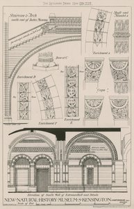 Escalier et arche et élévation du mur sud du hall d