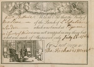 Déclaration que Ann Slone a été enterrée dans de la laine de mouton, 1784