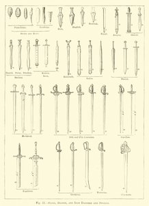 Dagues et épées en pierre, bronze et fer (gravure) - English School