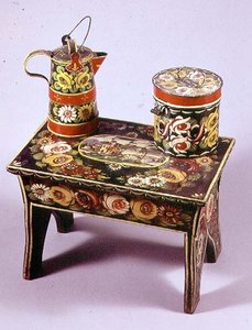 Tabouret, cafetière et boîte