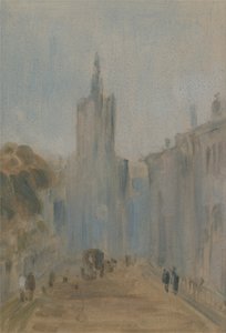 Rue avec église et figures précédemment attribué à J.M.W. Turner (1775-1851) et aussi attribué à Peter de Wint (1784-1849), 1822-25