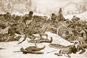 Combats acharnés sur les hauteurs prises par les Russes au sud de Dukla dans les Carpates, 1914-19 - English School