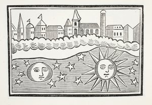 Soleil, Lune, Étoiles et Terre transposés, illustration de Chap-books du XVIIIe siècle par John Ashton, pub. 1882