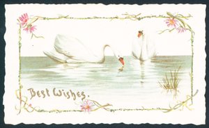 Cygnes sur le lac, carte de Noël - English School