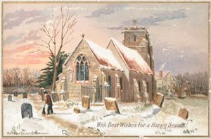 Balayer la neige dans le cimetière, Carte de Noël