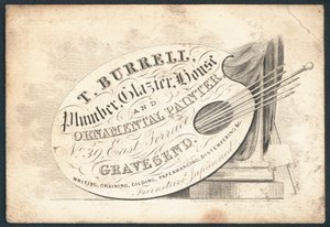 T Burell, plombier, vitrier, peintre en bâtiment et décorateur, carte de visite - English School