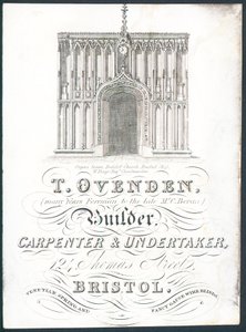 T Ovenden, constructeur, charpentier et entrepreneur de pompes funèbres, carte de visite