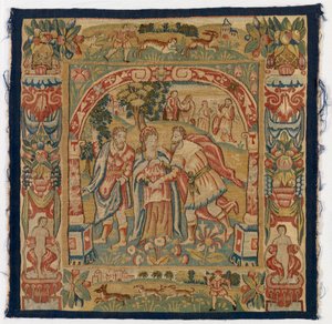 Panneau de tapisserie représentant la Reine de Saba rencontrant Salomon
