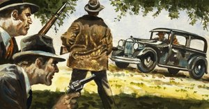 Les Texas Rangers tendent une embuscade à une voiture conduite par Bonnie et Clyde