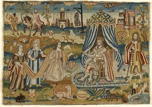Panneau textile avec Esther et Assuérus, milieu à fin du 17e siècle