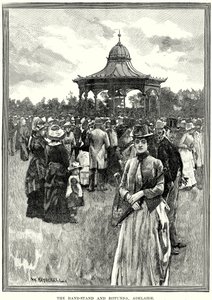 Le kiosque à musique et la rotonde, Adélaïde (gravure) - English School