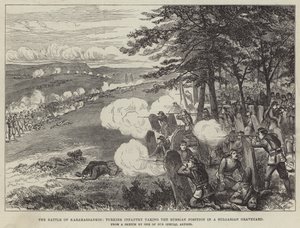 La bataille de Karahassankoi, infanterie turque prenant la position russe dans un cimetière bulgare - English School