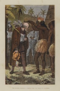 Le cacique plaçant une couronne sur la tête de Colomb