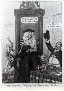 Le vote décisif, ou le président indépendant, caricature satirique montrant alors le Premier ministre, Henry Addington, 1805 - English School