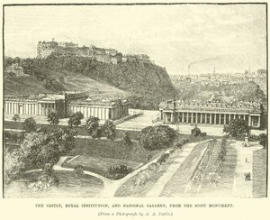 Le Château, Institution Royale et Galerie Nationale, depuis le Monument de Scott