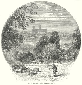 La cathédrale, vue de la colline de Canwick (gravure) - English School