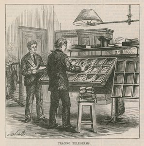 Établissement télégraphique du bureau de poste central : traçage des télégrammes