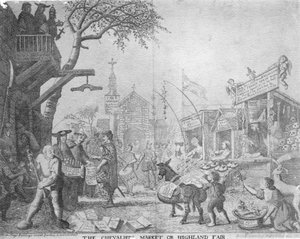 Le Marché des Chevaliers, ou la Foire des Highlands, publié par George Bickham le Jeune, 1745 - English School