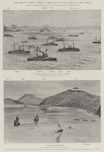 La question chinoise, vues de la baie de Chefoo et du port de Port Arthur (lithographie) - English School