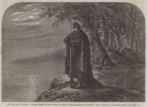 La guerre civile en Amérique, piquet fédéral sur le Potomac, devant les batteries confédérées (gravure) - English School