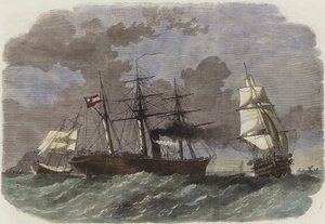 La corvette confédérée Sumter capturant deux navires marchands fédéraux au large de Gibraltar - English School
