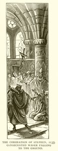 Le couronnement de Stephen, 1135. Hostie consacrée tombant au sol