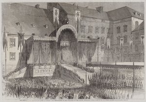 Le couronnement du roi et de la reine de Prusse, la proclamation dans la cour du Schloss, Königsberg - English School