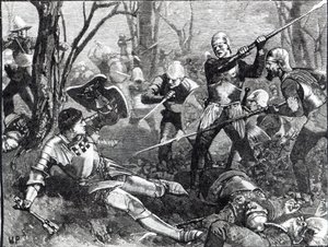 La mort du faiseur de rois à la bataille de Barnet, vers 1880 - English School