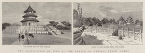 La destruction par le feu du Temple du Ciel, Pékin, Chine - English School