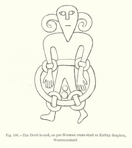 Le Diable lié, sur le fût de croix pré-normande à Kirbky Stephen, Westmoreland (gravure)