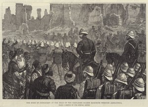 Le duc de Connaught à la tête des Grenadier Guards marchant à travers Alexandrie (gravure) - English School