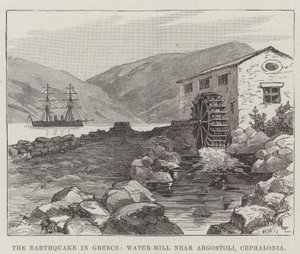 Le tremblement de terre en Grèce, moulin à eau près d