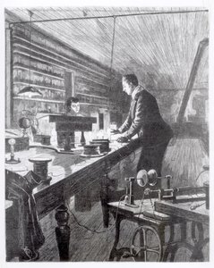 La lumière électrique, M. Edison (1847-1931) dans son laboratoire