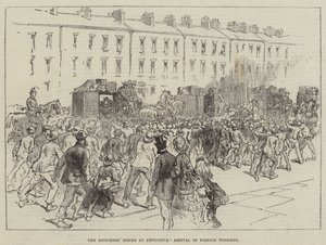 La grève des ingénieurs à Newcastle, arrivée des ouvriers étrangers (gravure)