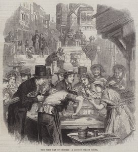 Le premier jour des huîtres, une scène de rue à Londres - English School