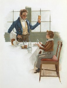 Le serveur amical, illustration de David Copperfield (1850) par Charles Dickens (1812-70) - English School