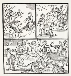Le frère et le garçon, illustration de Chap-books du XVIIIe siècle par John Ashton, pub. 1882 - English School